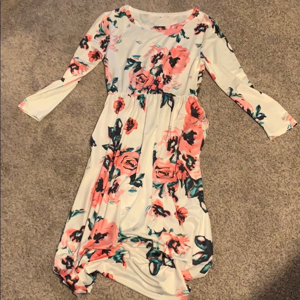 White dress with pink floral